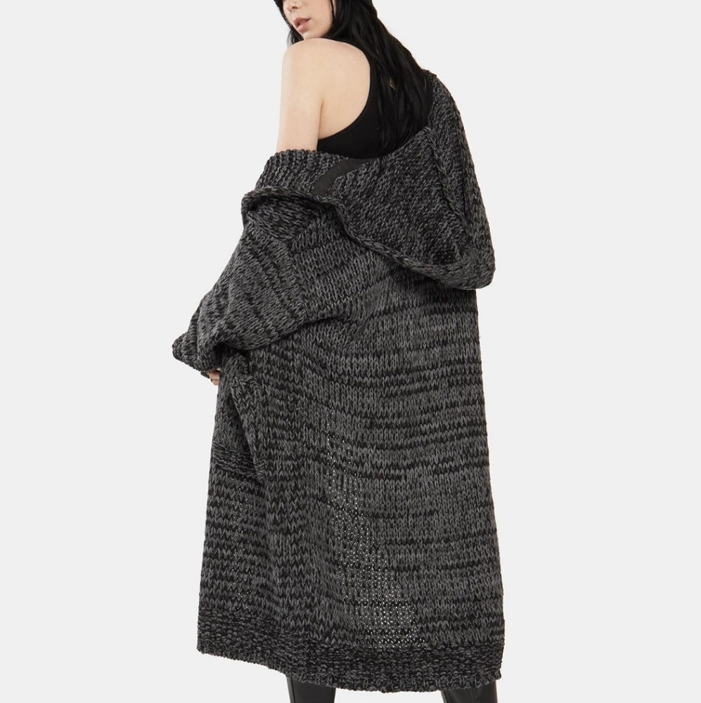 Free People Oversized Crofter Maxi Knit Cardigan Carbon Dust Color Sz Medium NWT - Picture 5 of 16